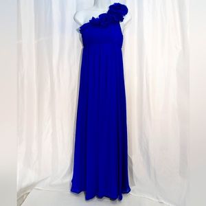 Aqua Dresses One-Shoulder Chiffon Prom Dress, Electric Blue, Size 4